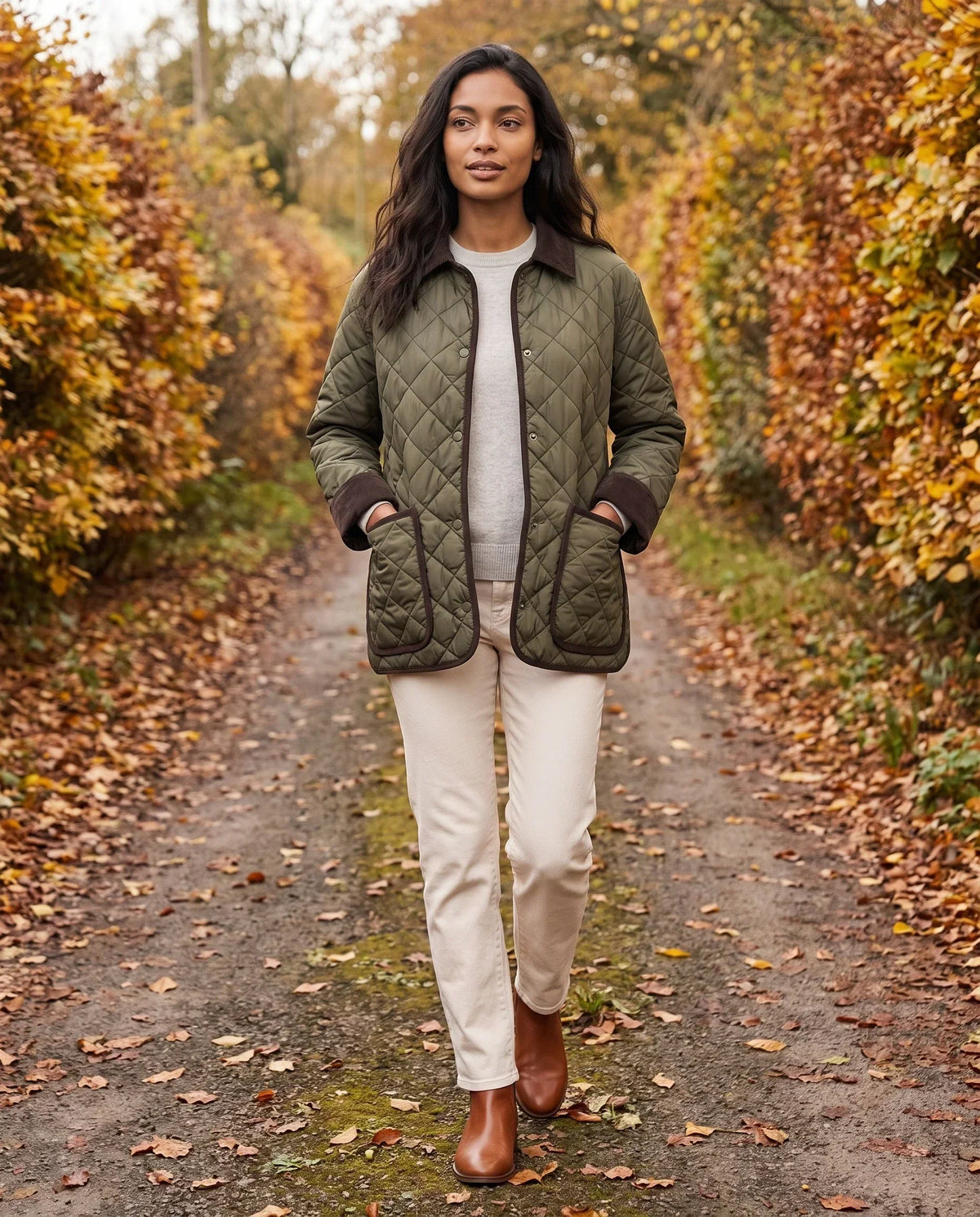 Quilted Jacket with Corduroy Collar