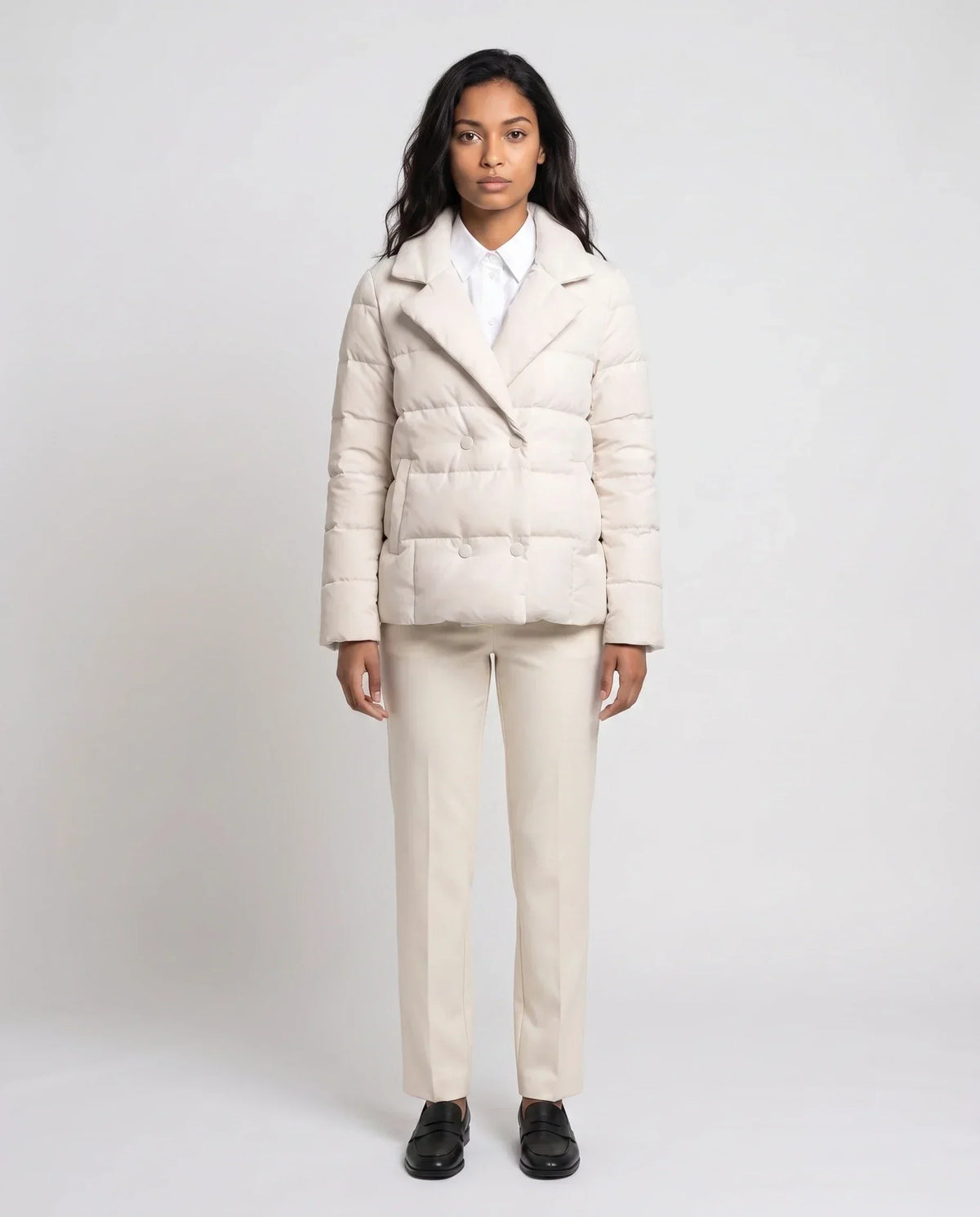Short Quilted Jacket with Tailored Collar