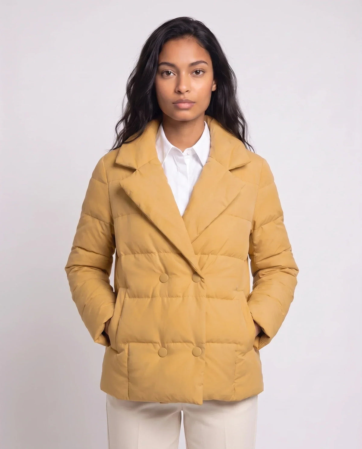Short Quilted Jacket with Tailored Collar