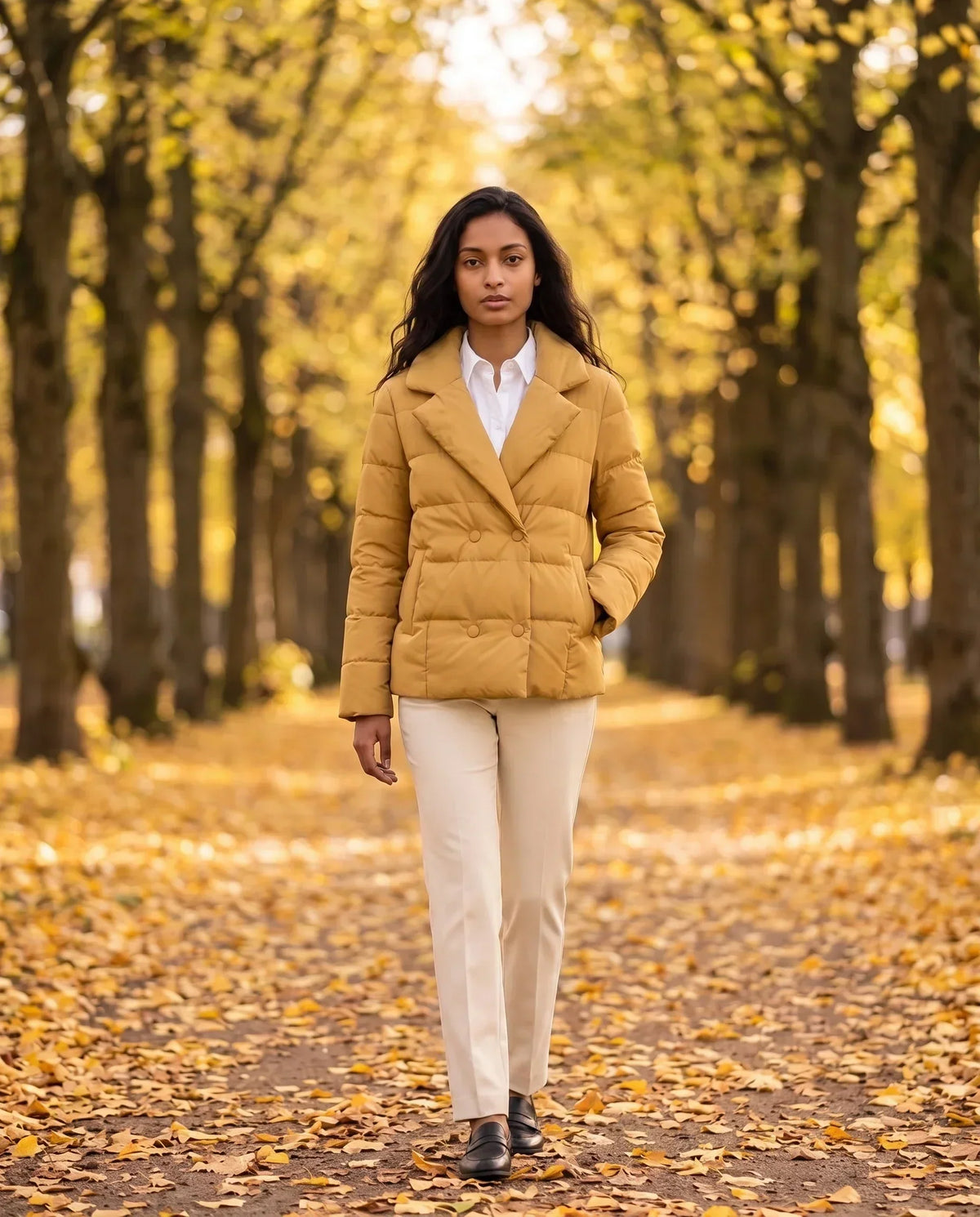 Short Quilted Jacket with Tailored Collar
