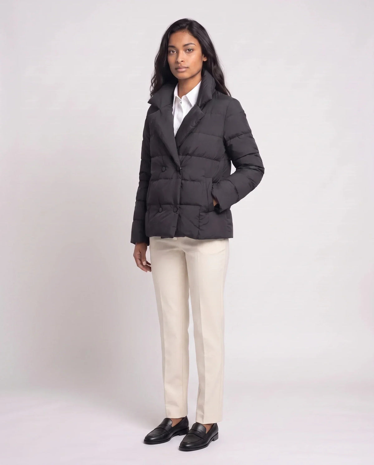 Short Quilted Jacket with Tailored Collar