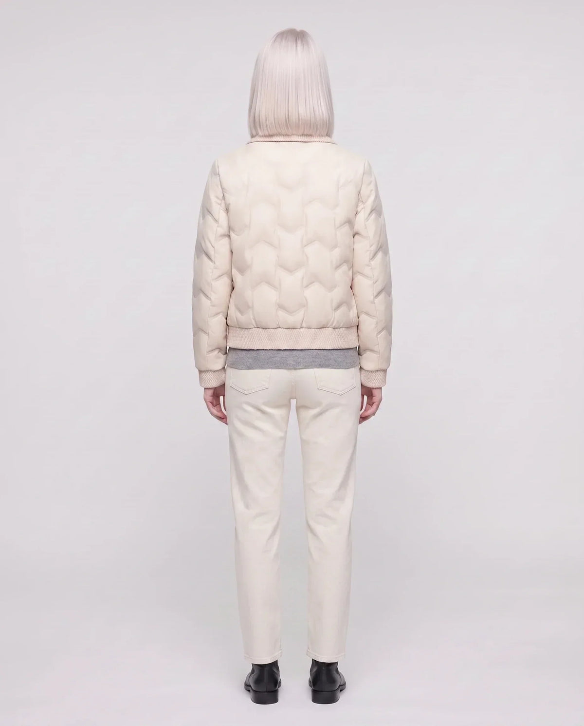 Short Quilted Jacket with Knit Collar