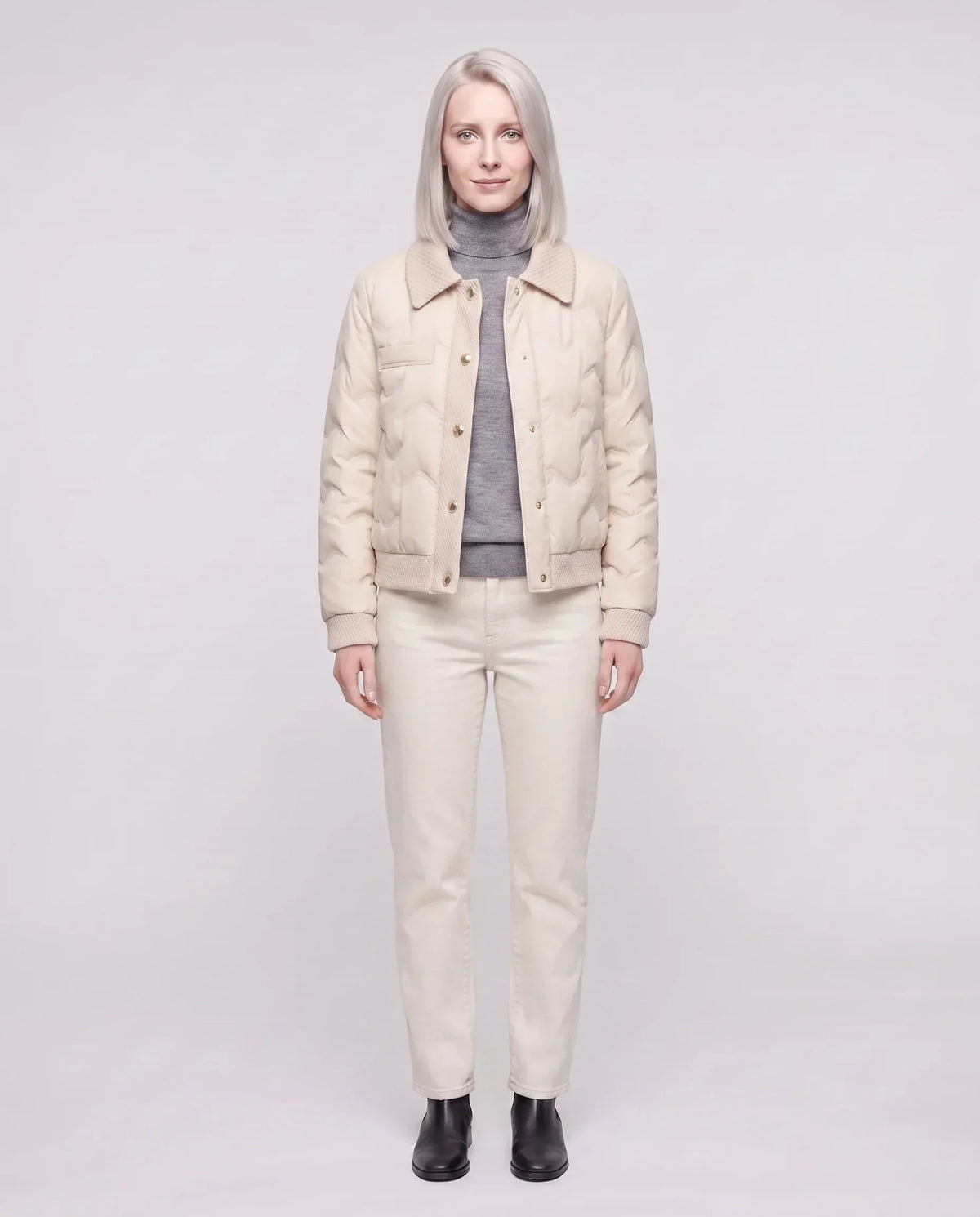 Short Quilted Jacket with Knit Collar