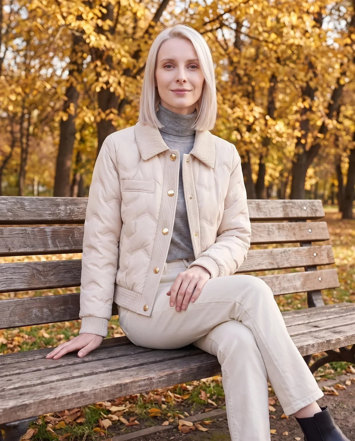 Short Quilted Jacket with Knit Collar