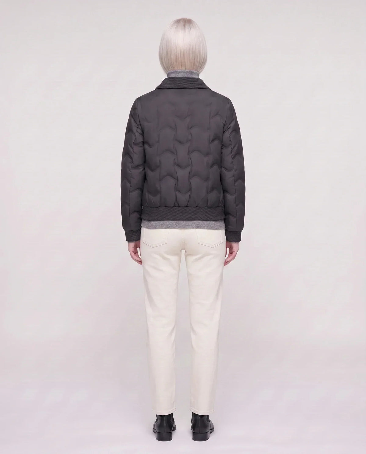 Short Quilted Jacket with Knit Collar