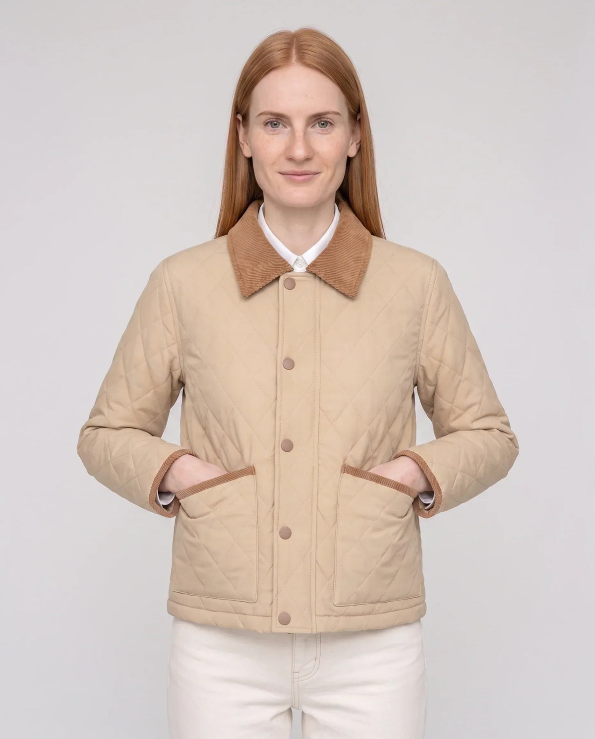 Short Quilted Jacket with Corduroy Collar