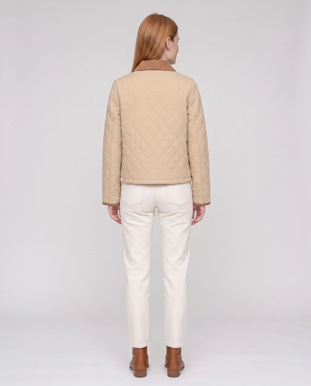 Short Quilted Jacket with Corduroy Collar