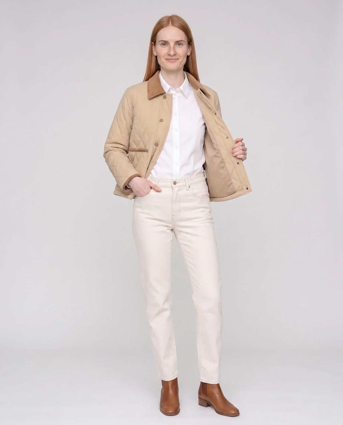Short Quilted Jacket with Corduroy Collar