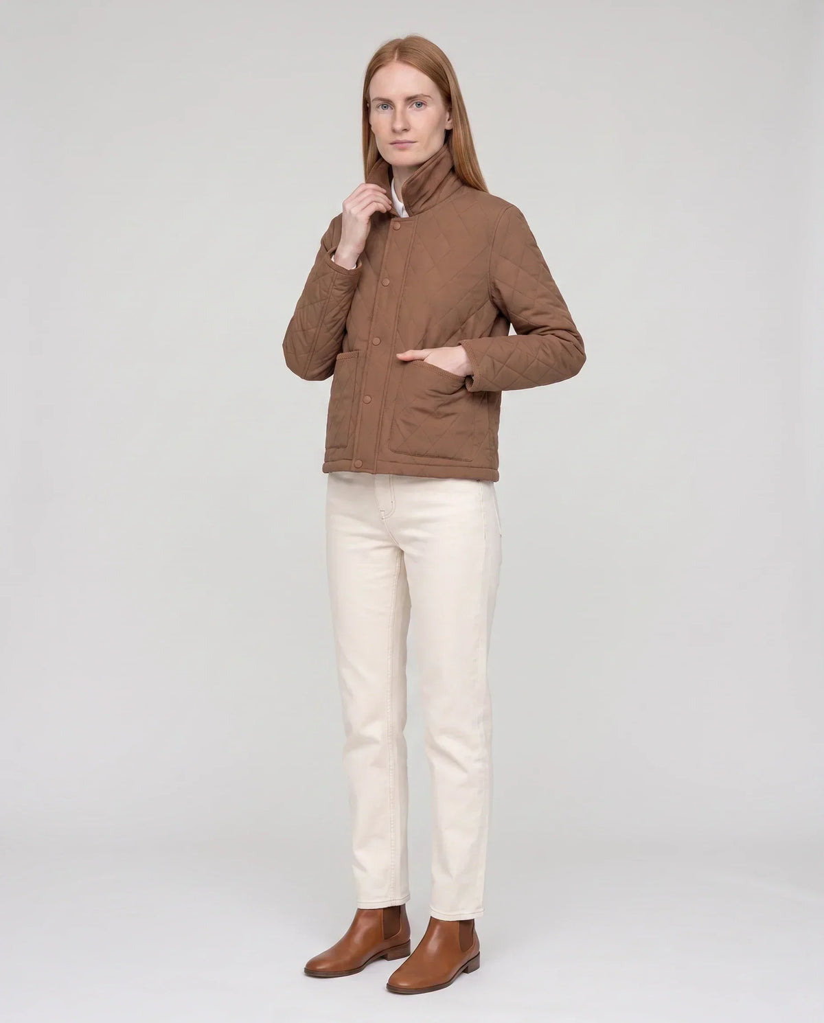 Short Quilted Jacket with Corduroy Collar