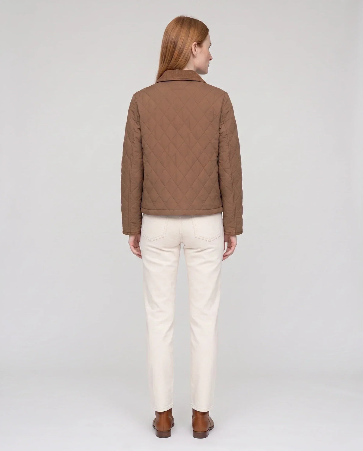 Short Quilted Jacket with Corduroy Collar