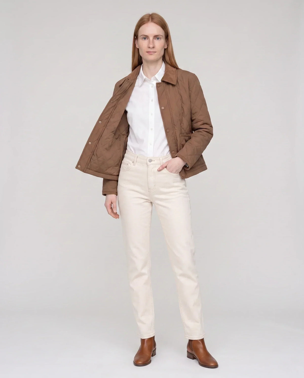 Short Quilted Jacket with Corduroy Collar
