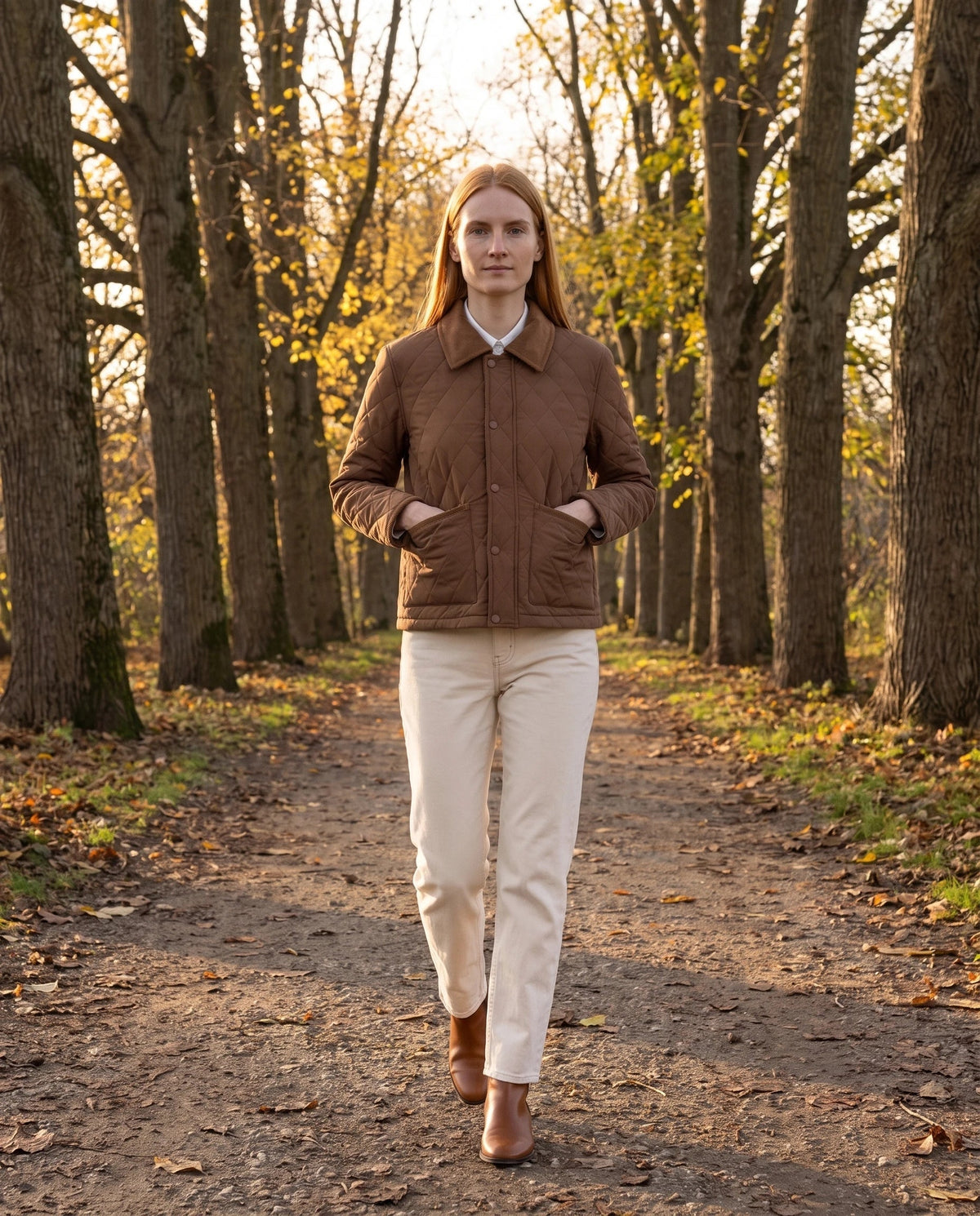 Short Quilted Jacket with Corduroy Collar