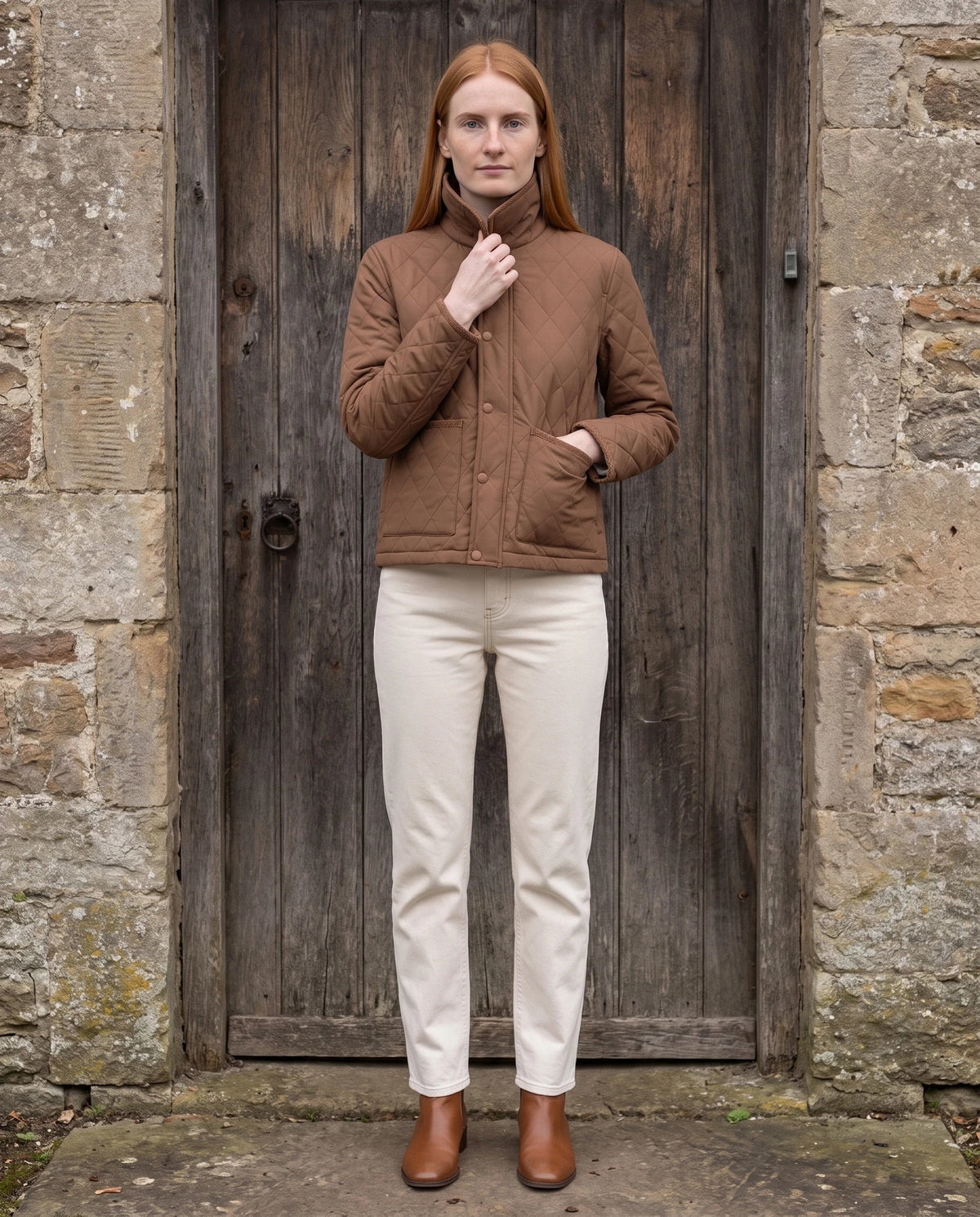 Short Quilted Jacket with Corduroy Collar