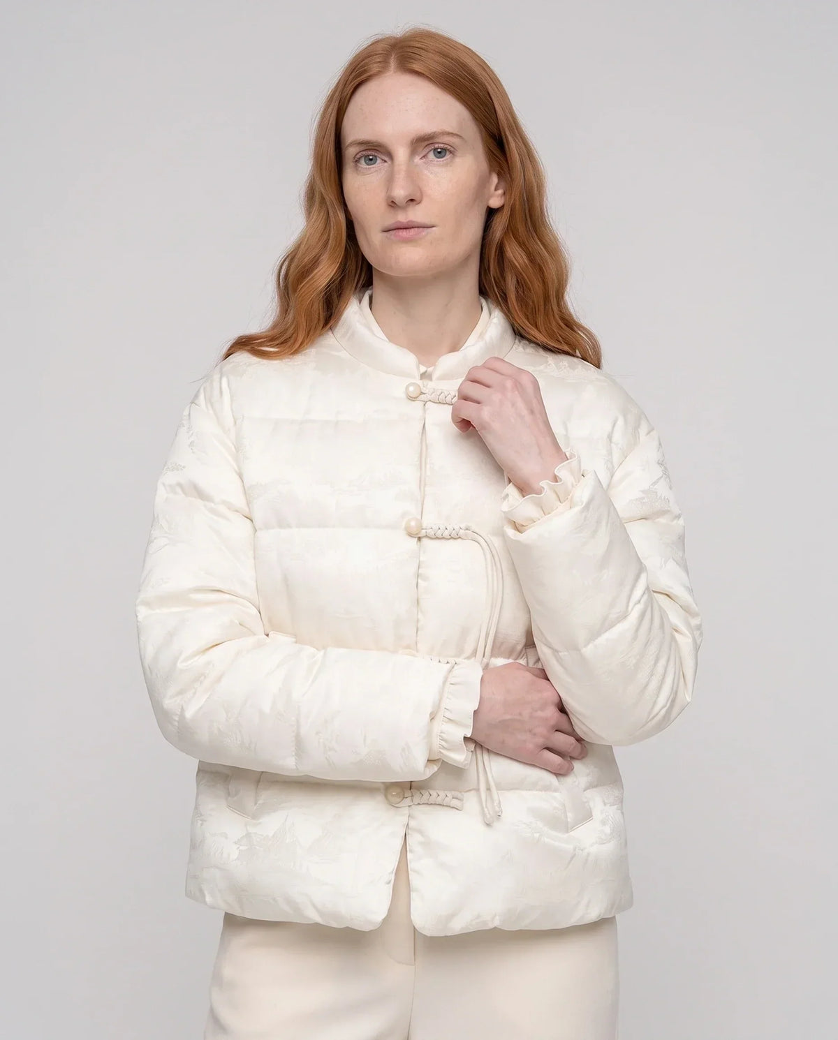 Quilted Jacquard Jacket with Frog Fastenings