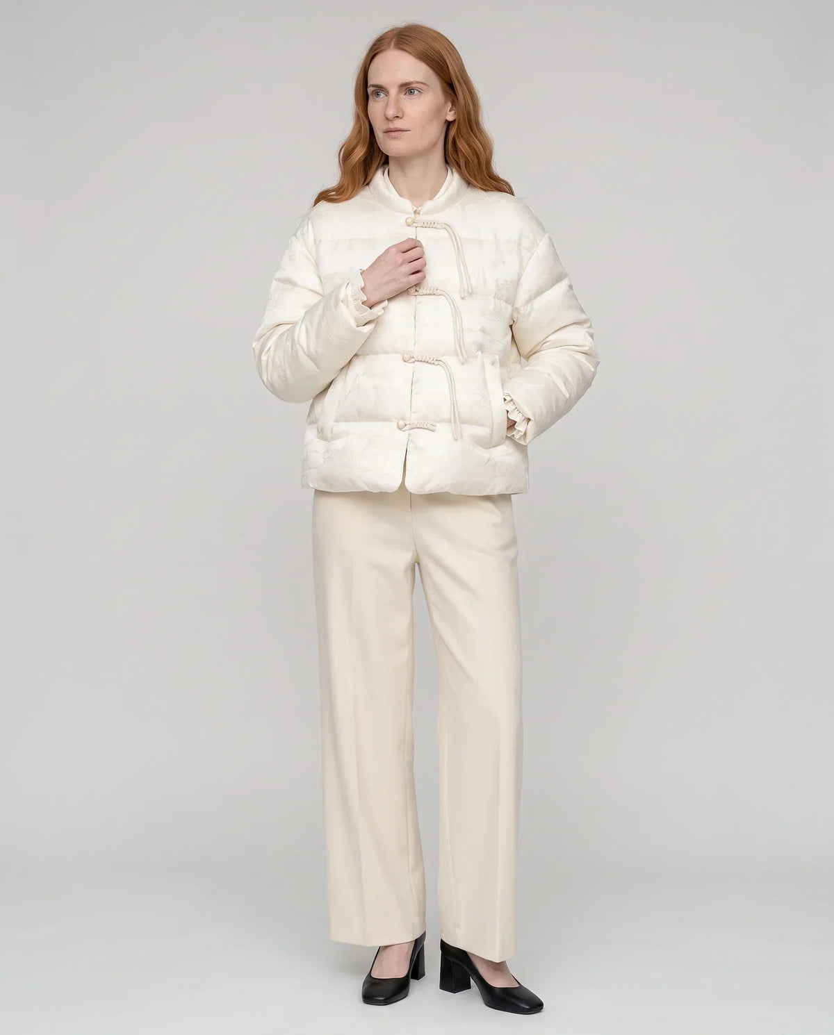 Quilted Jacquard Jacket with Frog Fastenings