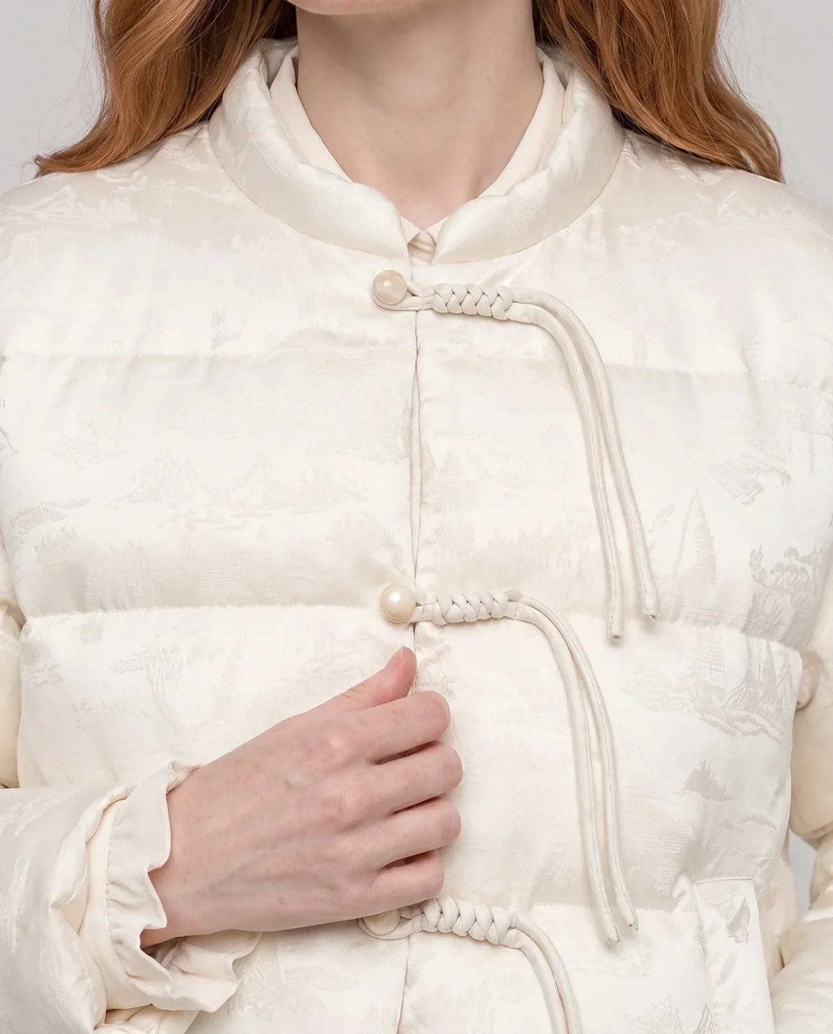 Quilted Jacquard Jacket with Frog Fastenings