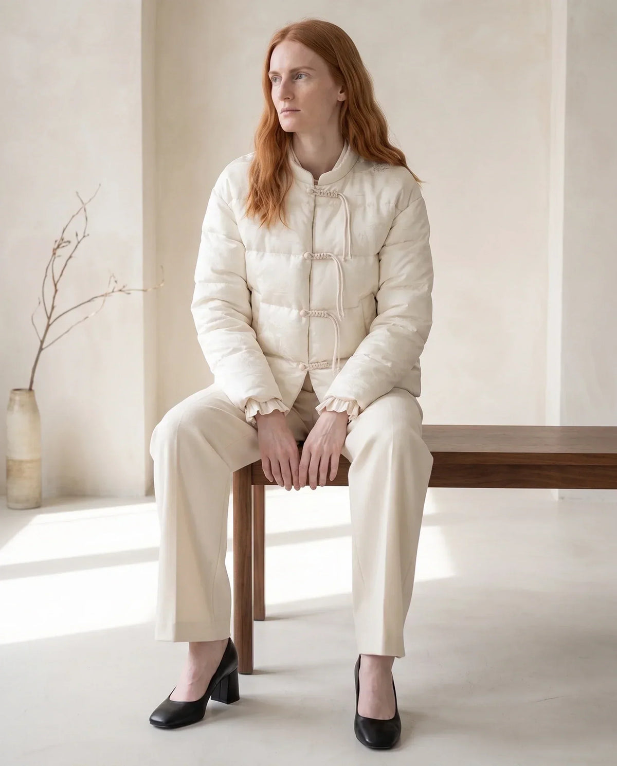 Quilted Jacquard Jacket with Frog Fastenings