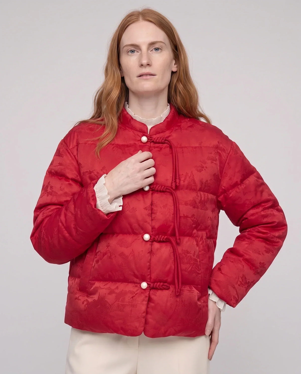 Quilted Jacquard Jacket with Frog Fastenings