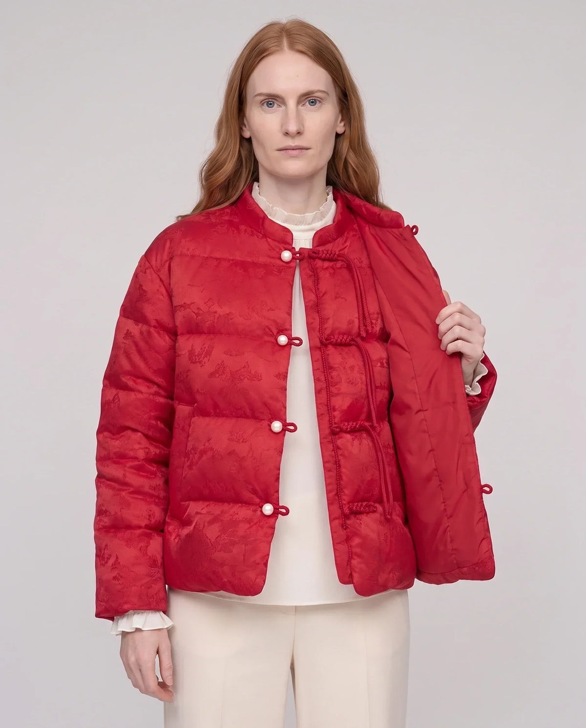 Quilted Jacquard Jacket with Frog Fastenings