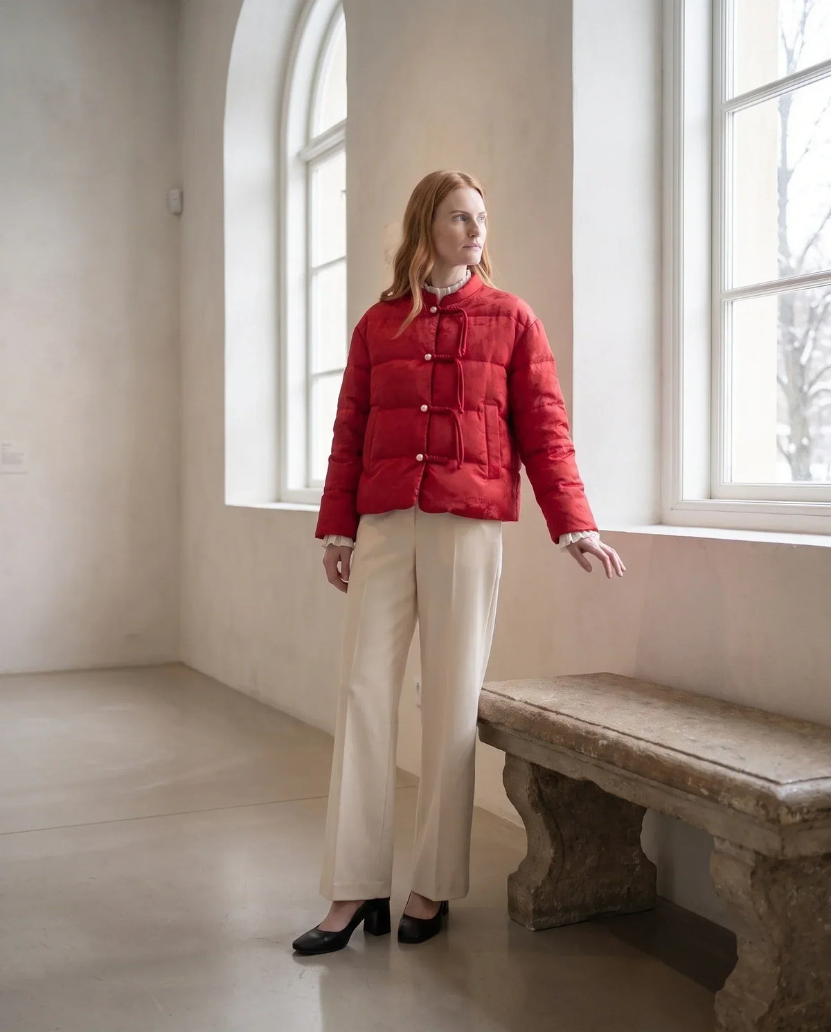 Quilted Jacquard Jacket with Frog Fastenings