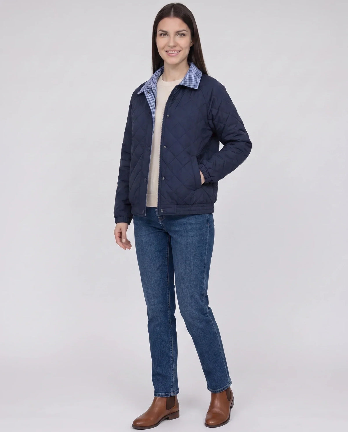 Reversible Quilted Jacket in Gingham