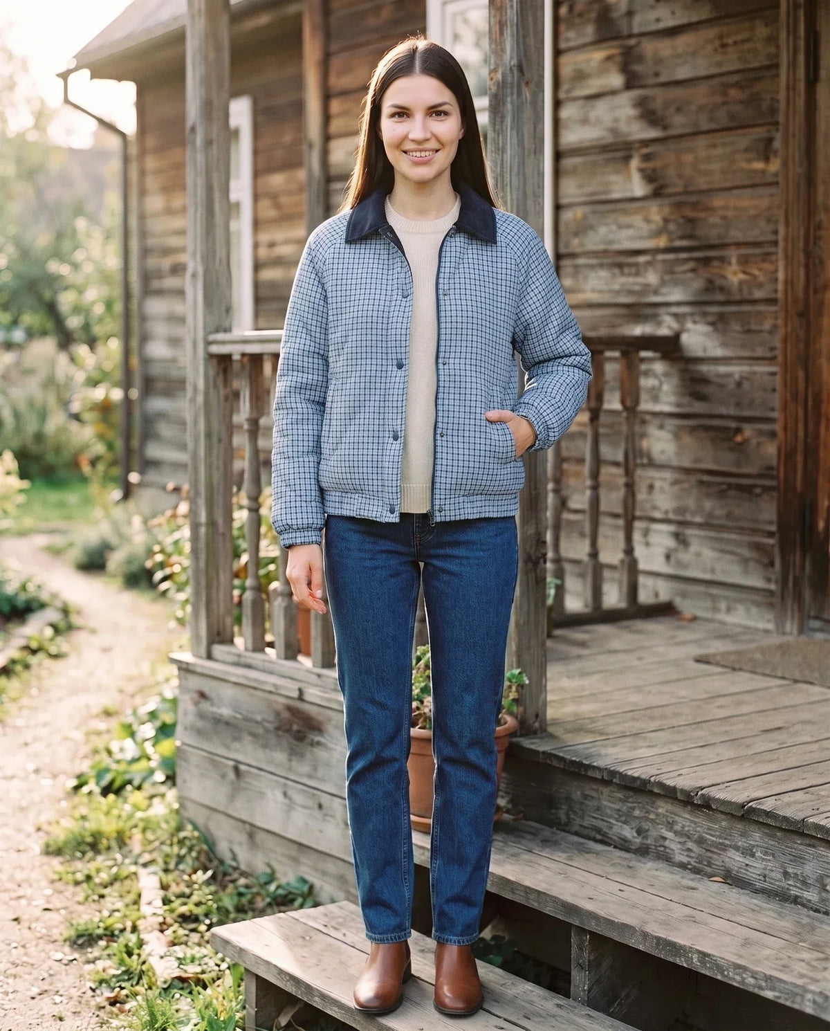 Reversible Quilted Jacket in Gingham