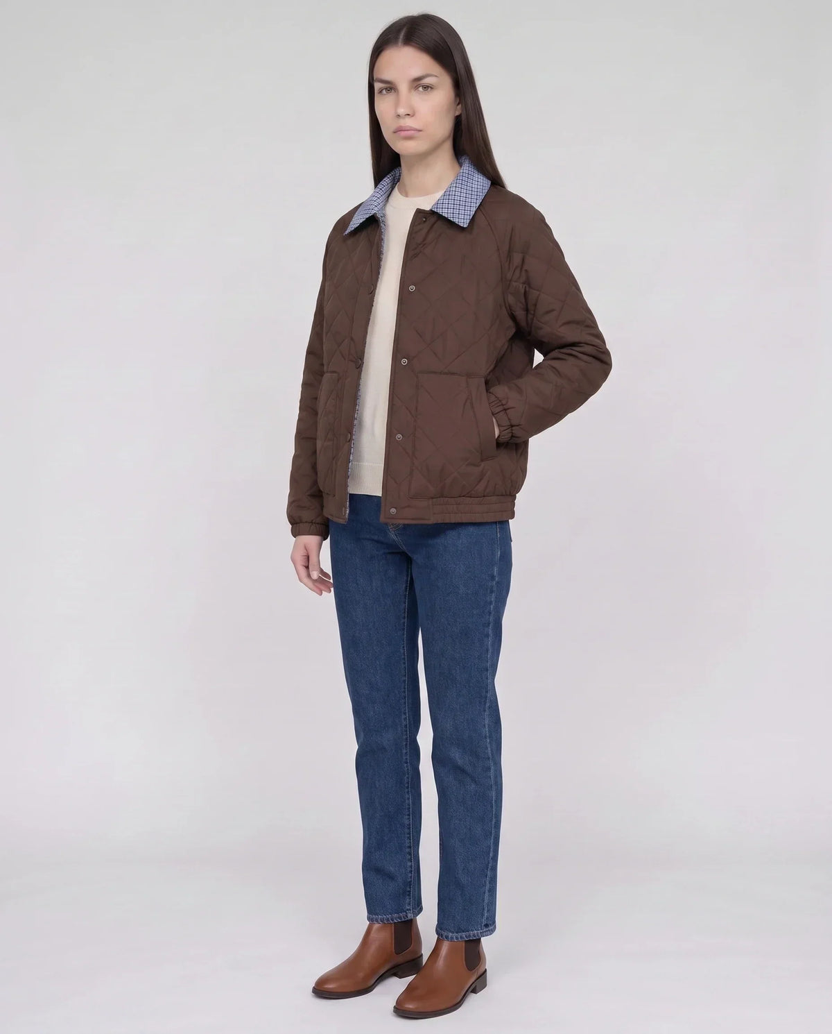 Reversible Quilted Jacket in Gingham