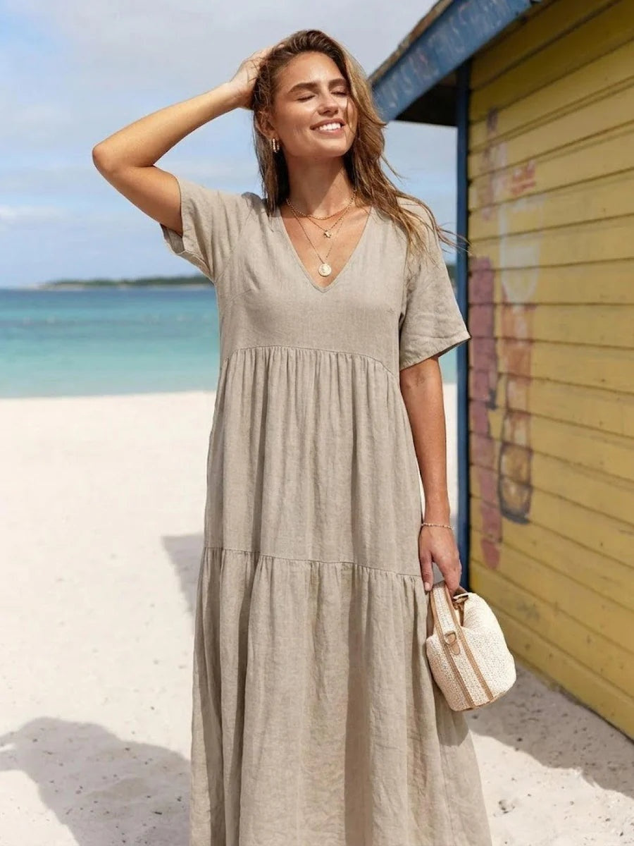 Alexandra | Women's Long Holiday Party Dress V Neck Ruffle Maxi