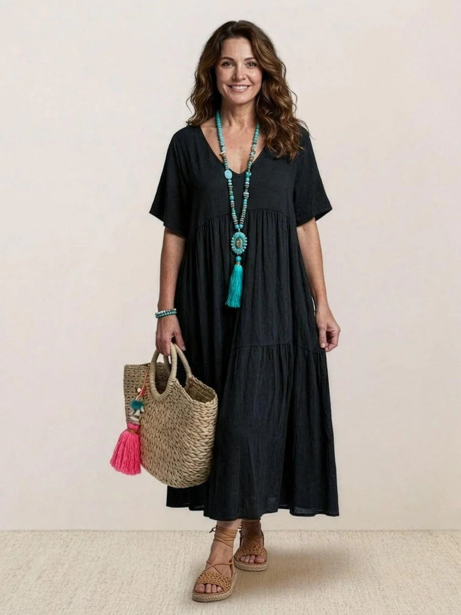 Alexandra | Women's Long Holiday Party Dress V Neck Ruffle Maxi