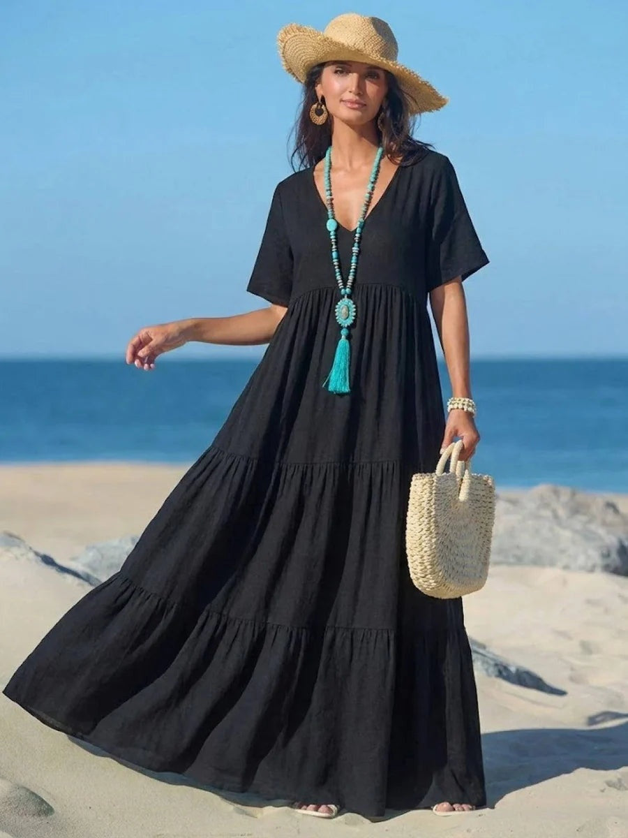 Alexandra | Women's Long Holiday Party Dress V Neck Ruffle Maxi