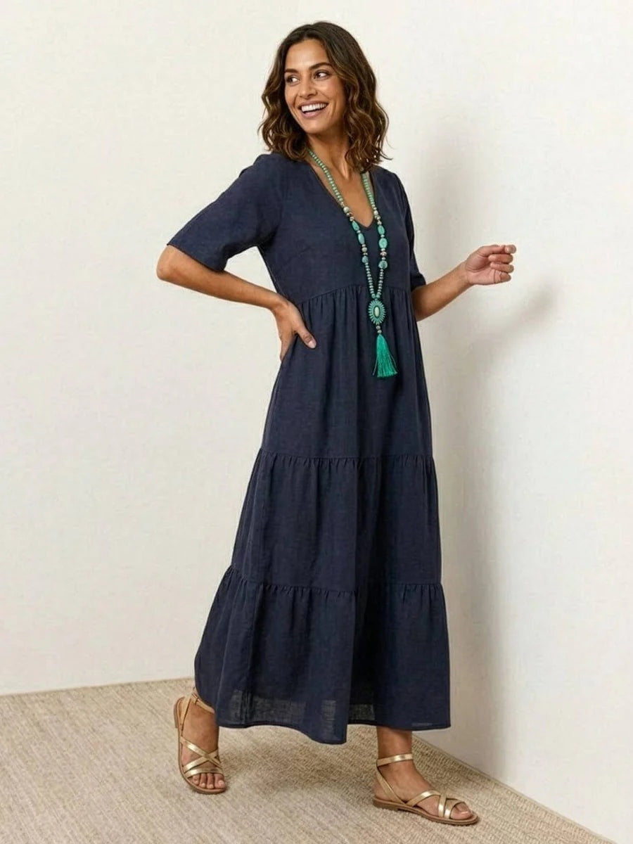 Alexandra | Women's Long Holiday Party Dress V Neck Ruffle Maxi