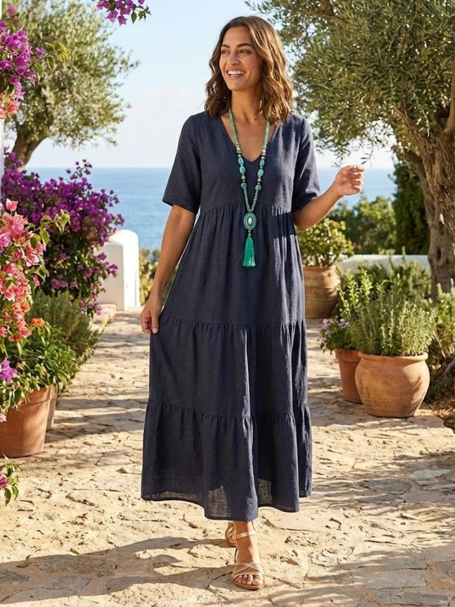 Alexandra | Women's Long Holiday Party Dress V Neck Ruffle Maxi