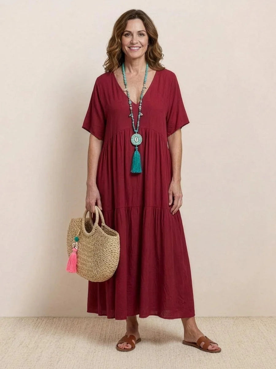 Alexandra | Women's Long Holiday Party Dress V Neck Ruffle Maxi