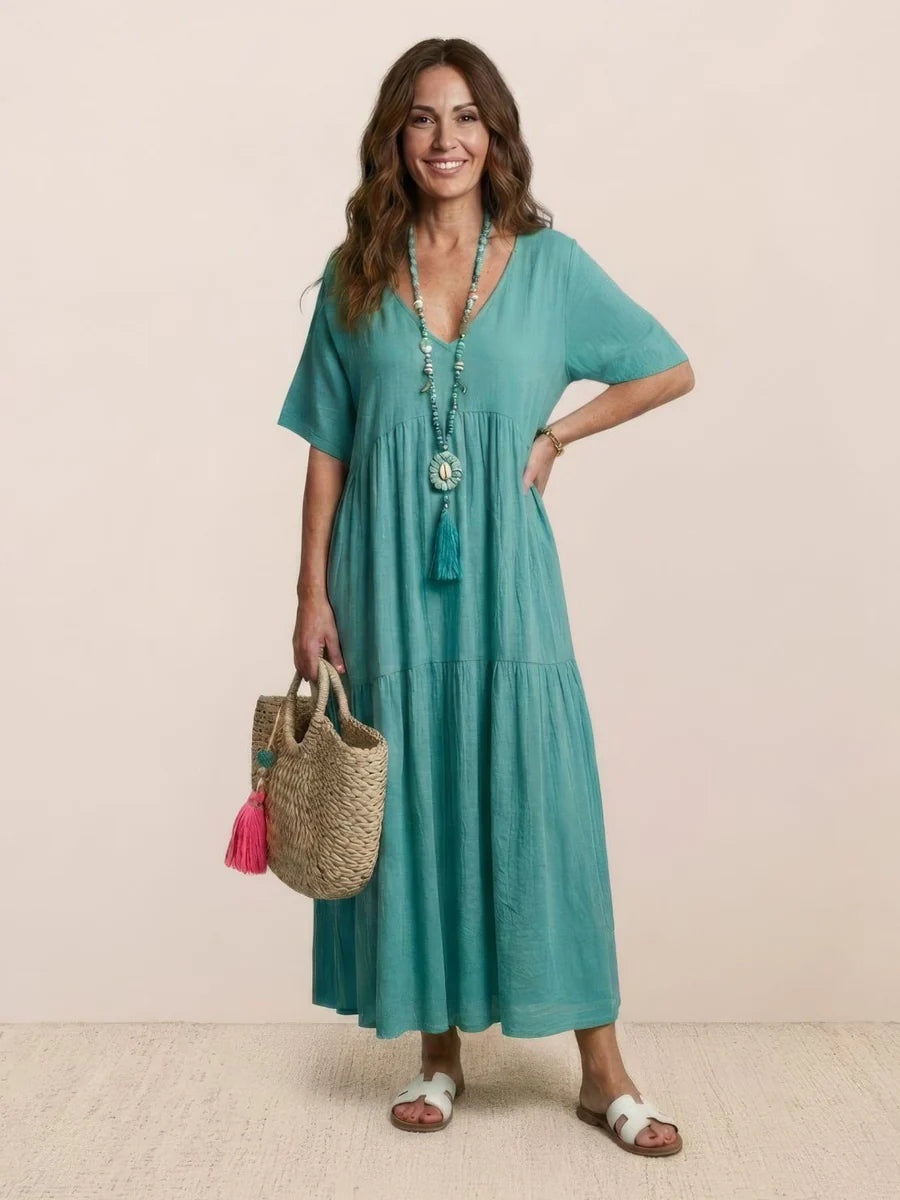 Alexandra | Women's Long Holiday Party Dress V Neck Ruffle Maxi