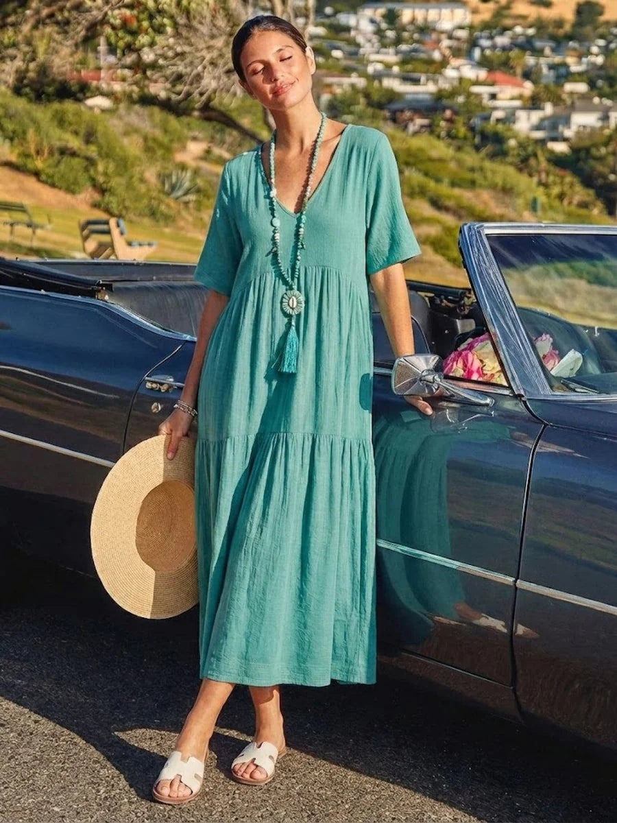 Alexandra | Women's Long Holiday Party Dress V Neck Ruffle Maxi