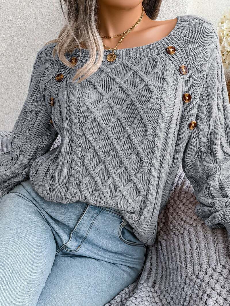 Juno | Cable Knit Button Detail Sweater