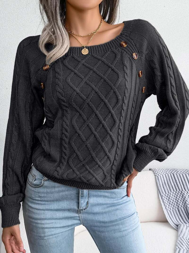 Juno | Cable Knit Button Detail Sweater