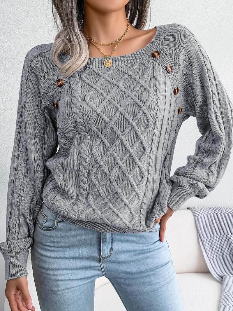 Juno | Cable Knit Button Detail Sweater