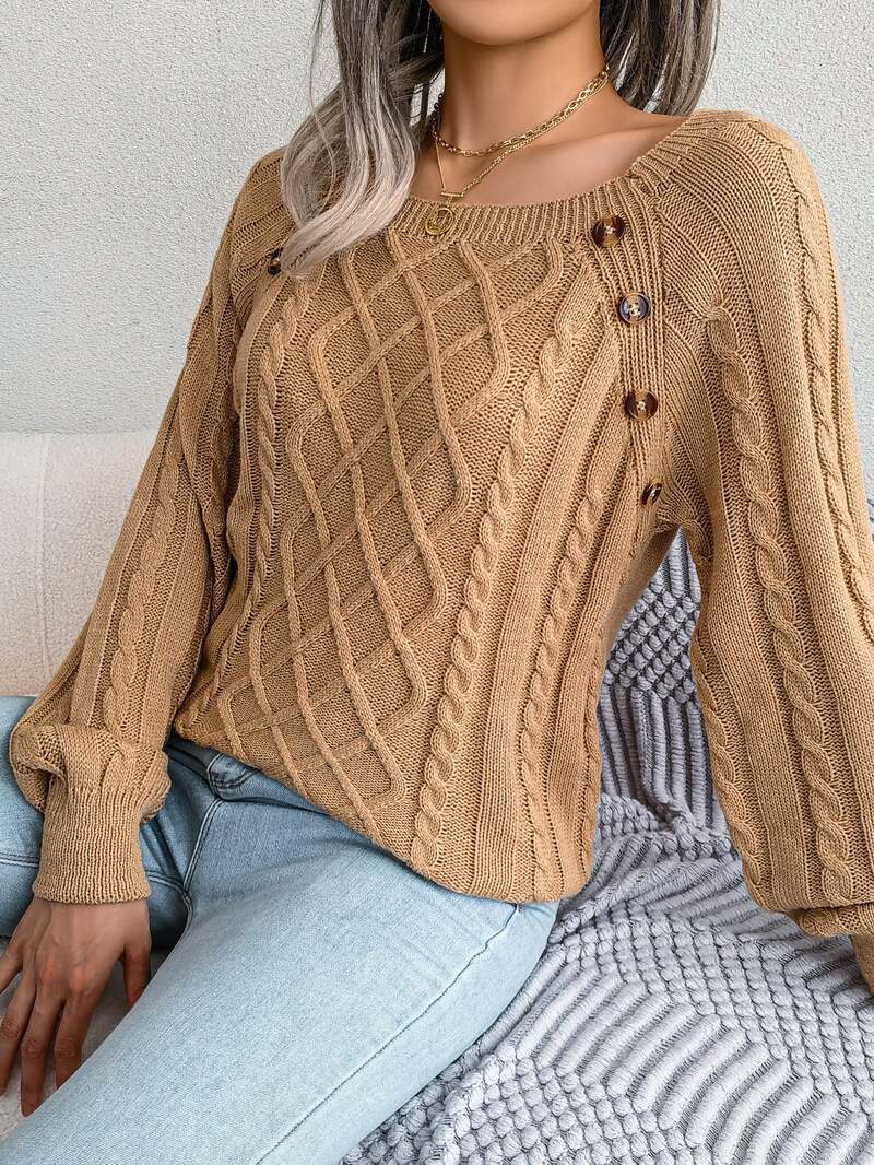 Juno | Cable Knit Button Detail Sweater