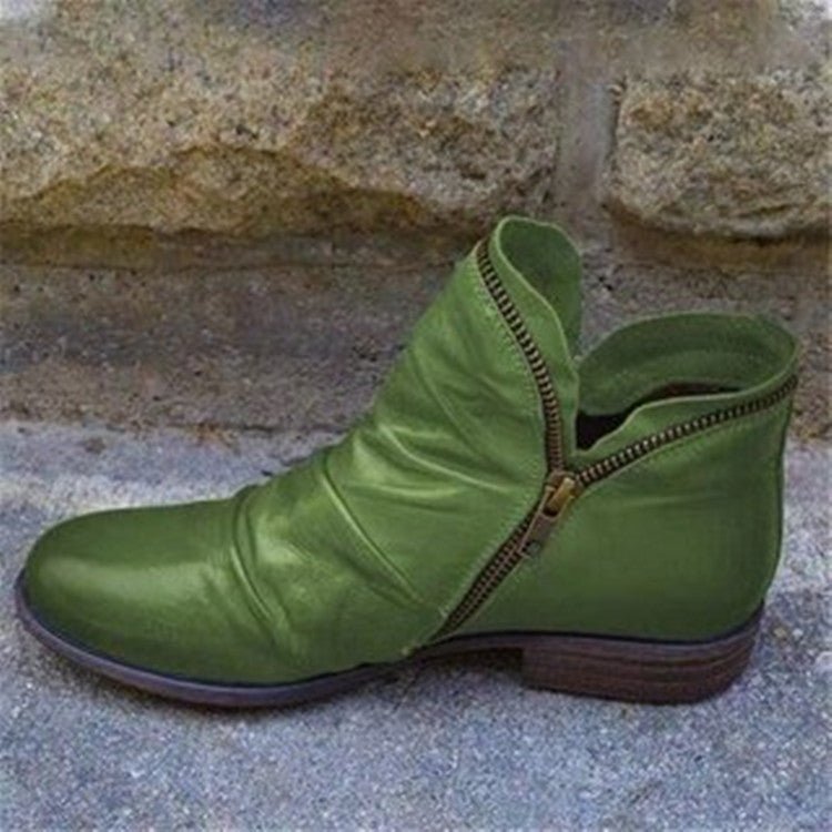 Women's Leather Ankle Boots | Low Heel Side Zip