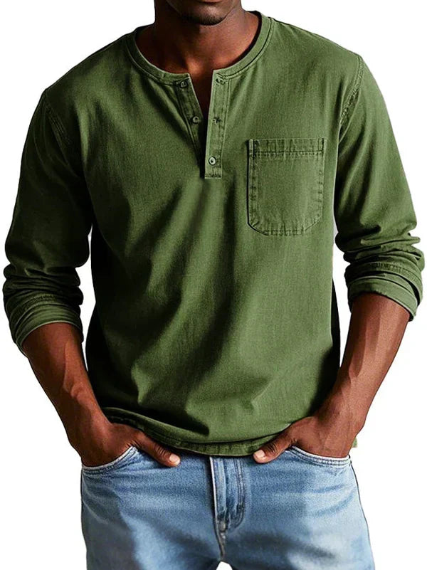 Vincent - Men's Button-Placket Henley Shirt with Chest Pocket