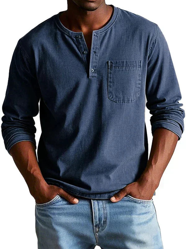 Vincent - Men's Button-Placket Henley Shirt with Chest Pocket