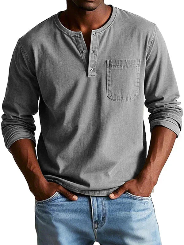 Vincent - Men's Button-Placket Henley Shirt with Chest Pocket