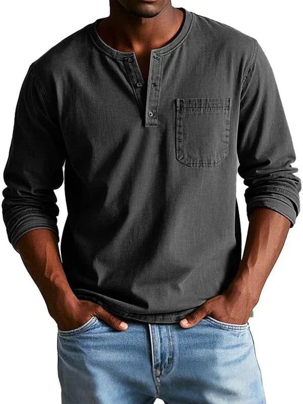 Vincent - Men's Button-Placket Henley Shirt with Chest Pocket