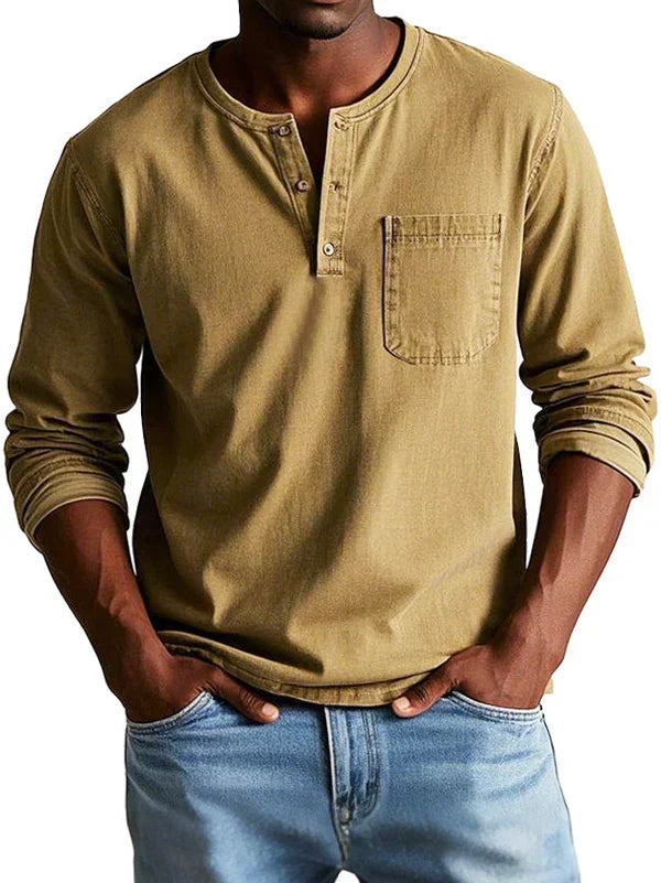 Vincent - Men's Button-Placket Henley Shirt with Chest Pocket