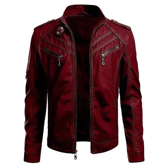 Vitale | Men's Leather Biker Jacket with Quilted Chest Panels