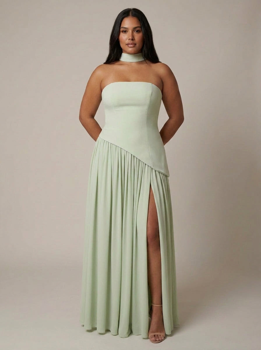 Women’s Strapless Maxi Dress with Asymmetric Waist & Split