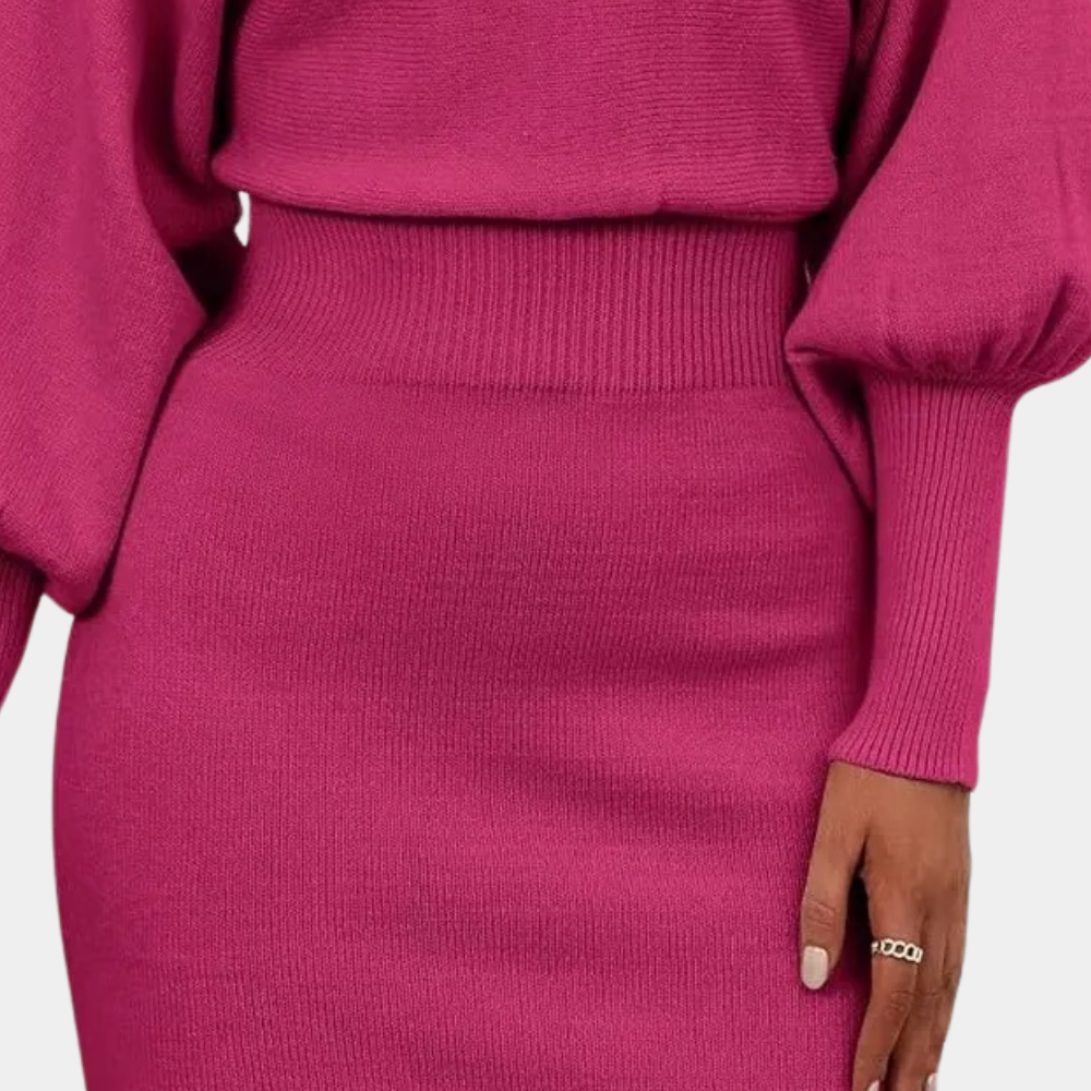 Women’s Knitted Midi Dress with Balloon Sleeves