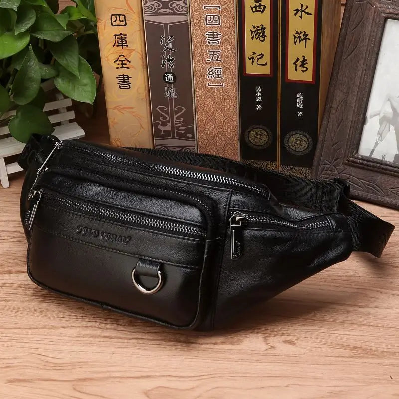 Waist Bag | Genuine Cowhide Leather & Multi-Pocket | Adjustable Strap Up To 130 cm