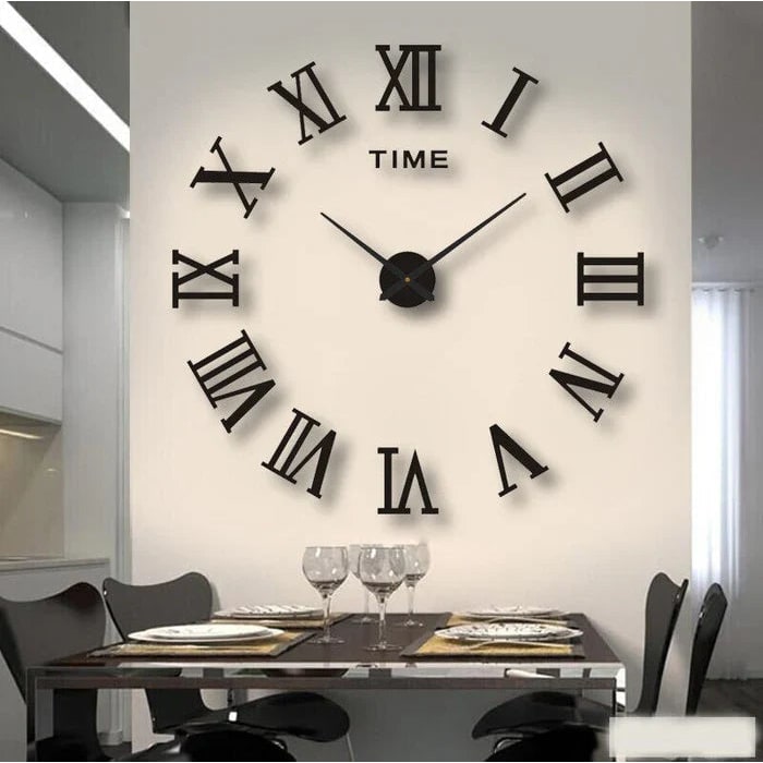Wall Clock with 3D Self-Adhesive Numbers and Silent Battery Operated Mechanism